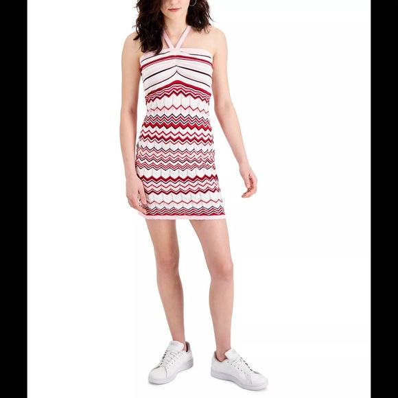 Crave Fame Dresses & Skirts - Pink Combo Mix Halter Zig Zag Dress